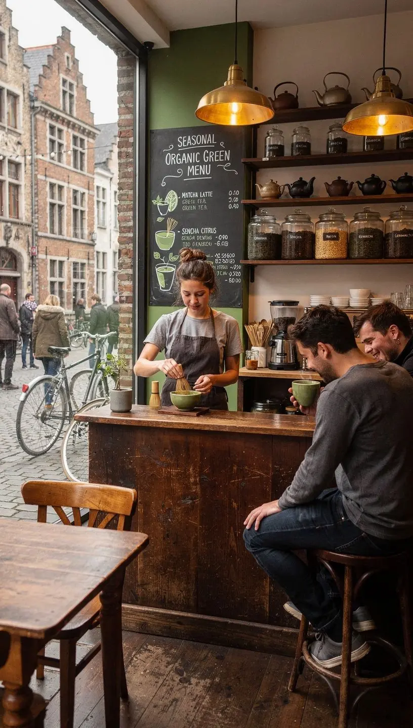 ThГ© vert bio infusГ© dans une thГ©iГЁre en verre