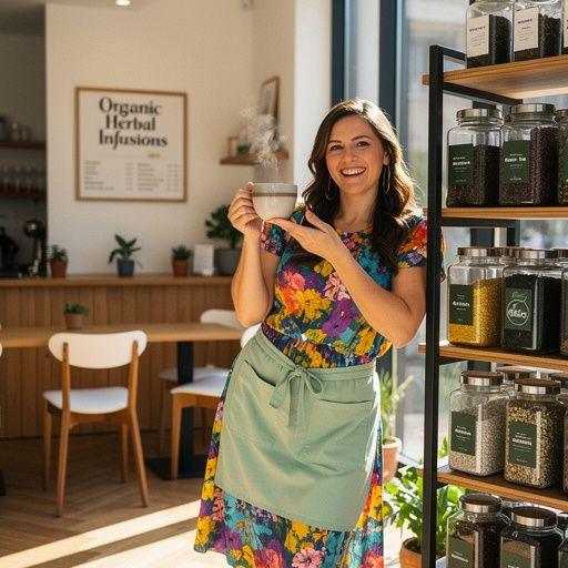 Tasse de thé vert fumant avec des feuilles flottantes, sur une table en bois rustique.